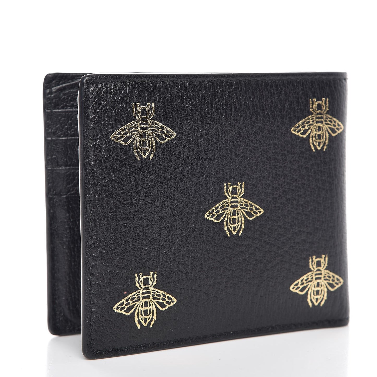 Calfskin Bee Star Bi-Fold Wallet Black
