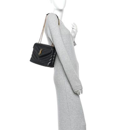 Saint Laurent Calfskin Y Quilted Monogram Small Loulou Chain Satchel Black 2 of 10