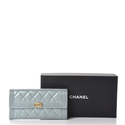 Chanel Metallic Patent Calfskin Quilted Boy Large Gusset Flap Wallet Light Blue 8 of 8