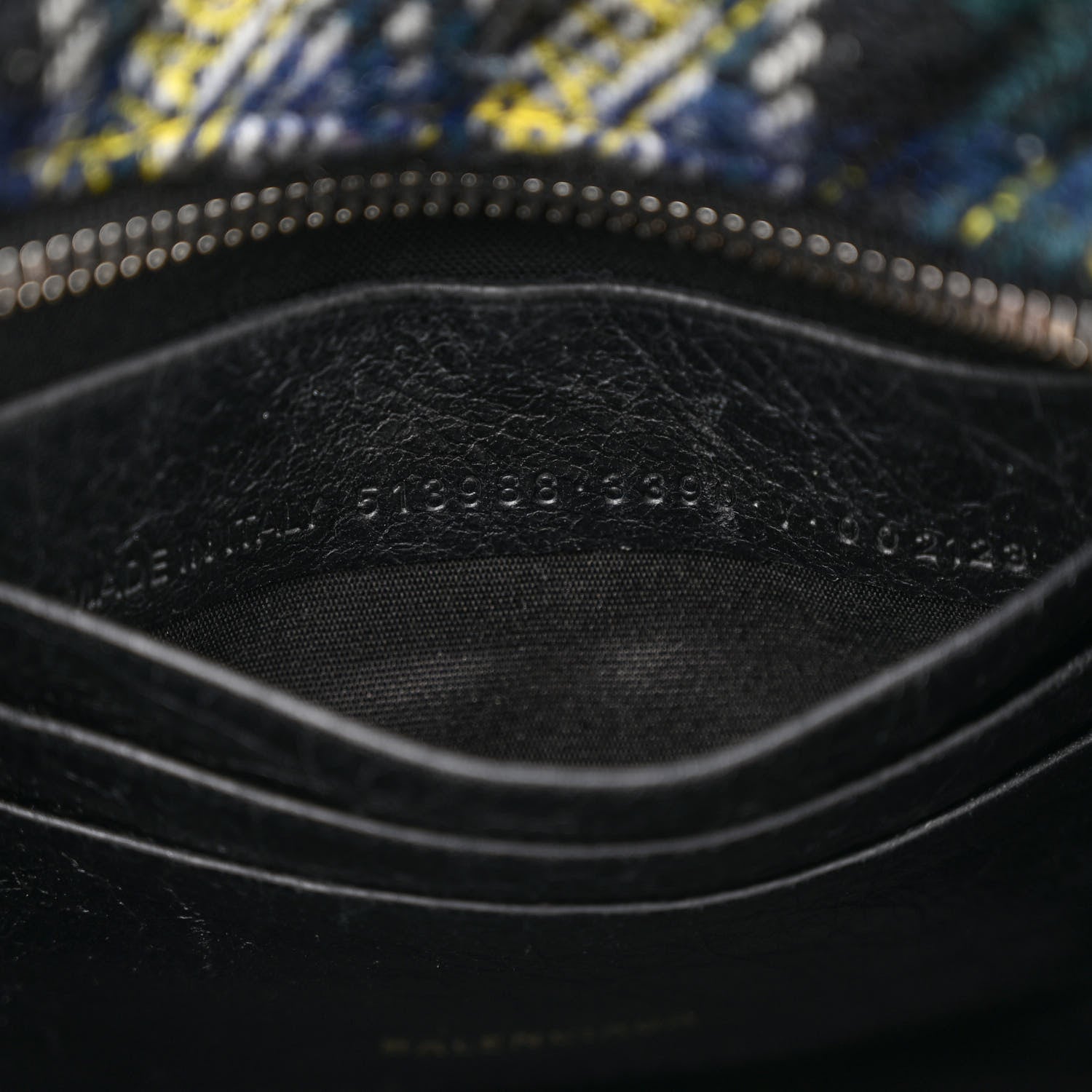 Balenciaga Wool Cuir Arena Plaid Diagonal Allover Logo Matelasse XXS Bazar Shopper Tote Green Blue Yellow 7 of 16