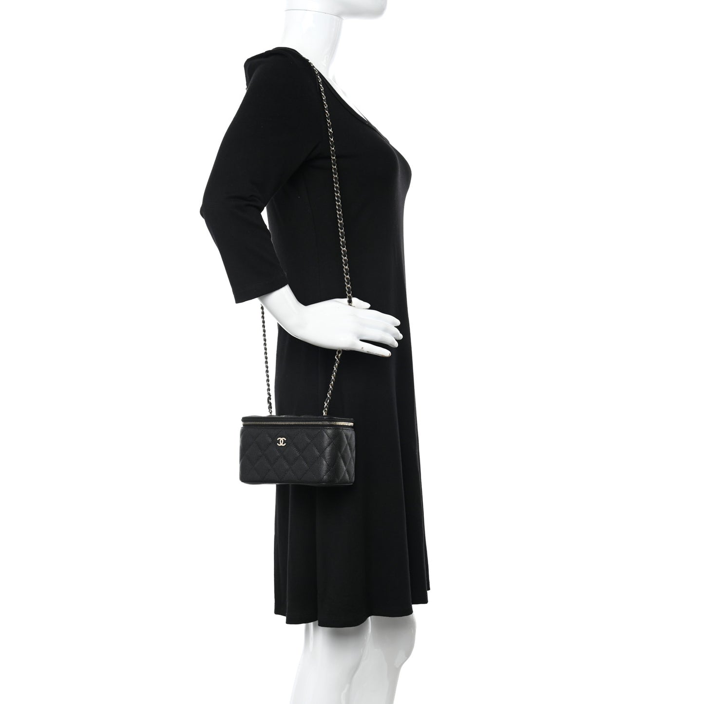 Caviar Quilted Small Vanity Case With Chain Black