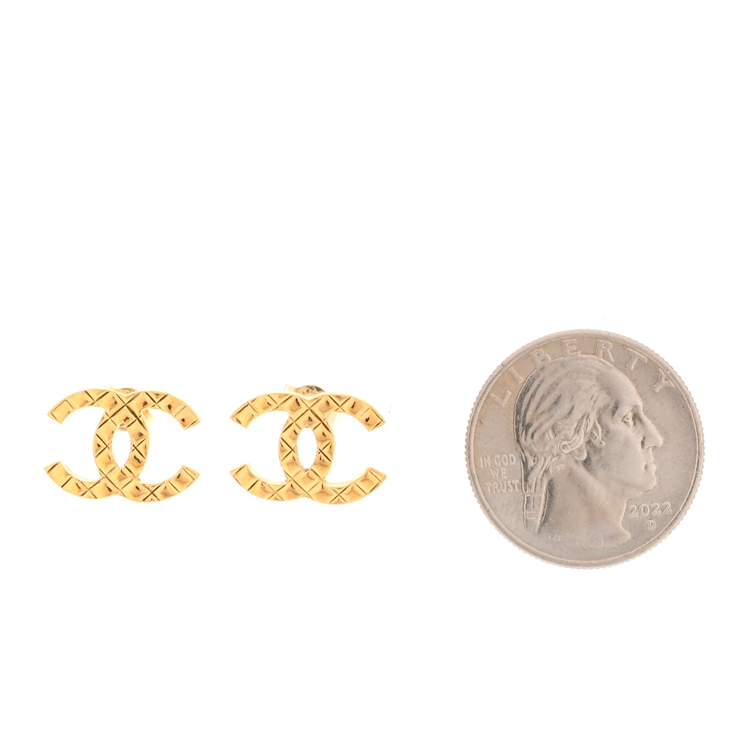 Chanel Metal Quilted CC Earrings Gold 2 of 4