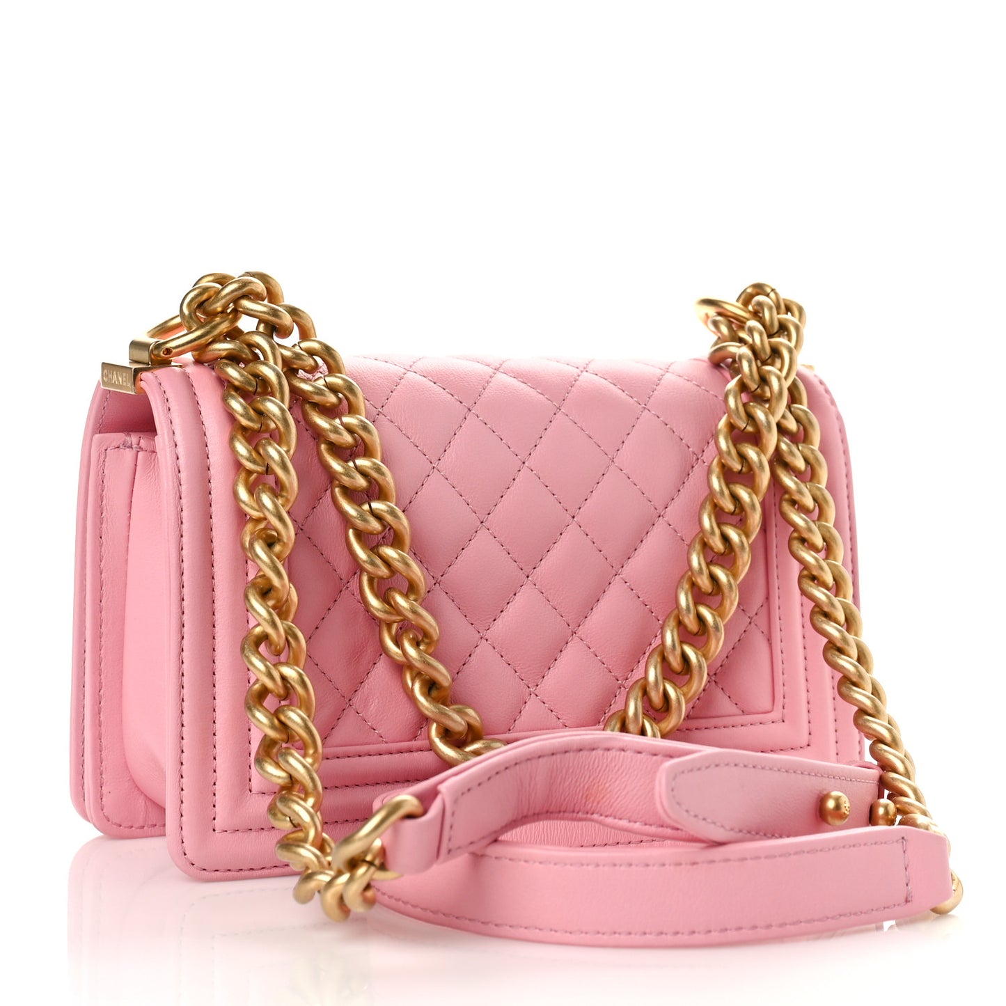Calfskin Quilted Small Boy Flap Pink