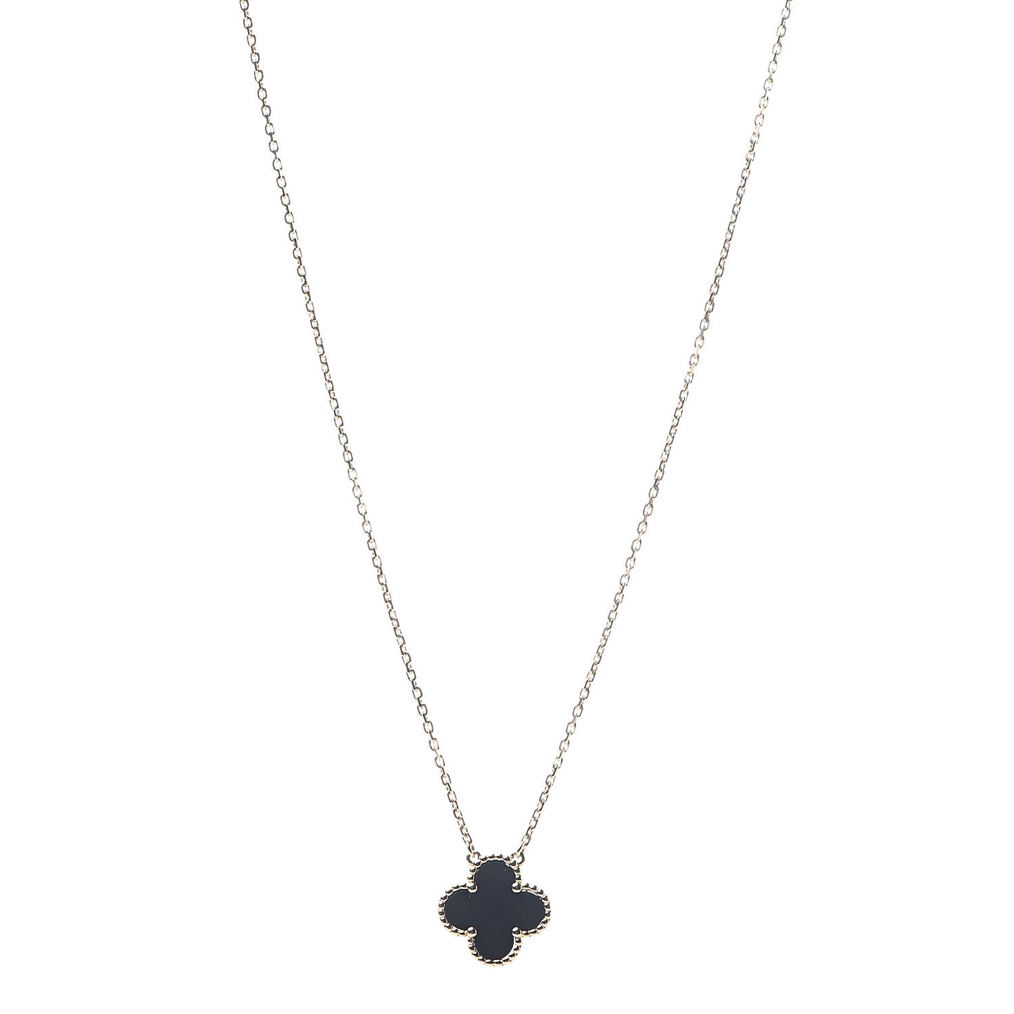 18K Yellow Gold Black Onyx Vintage Alhambra Pendant Necklace