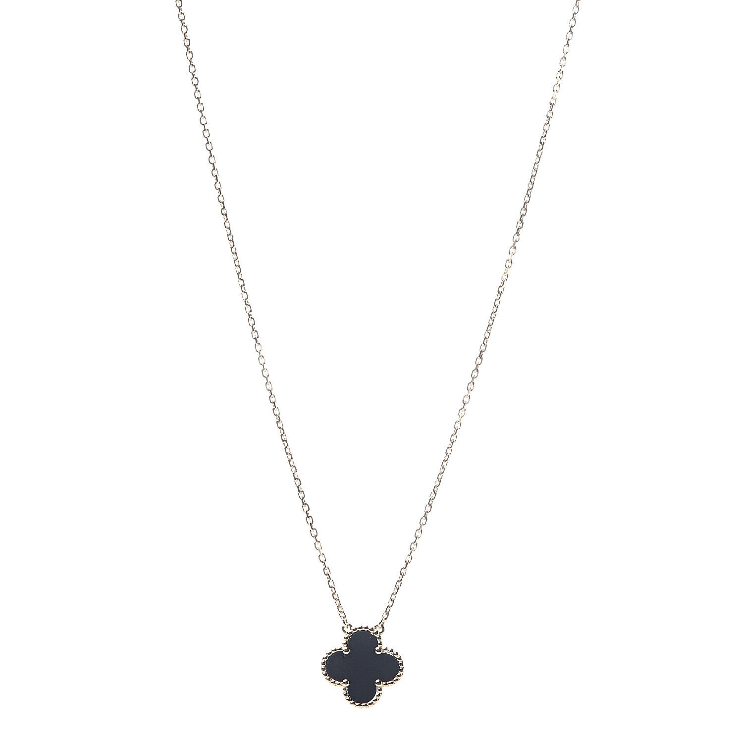 Van Cleef & Arpels 18K Yellow Gold Black Onyx Vintage Alhambra Pendant Necklace 1 of 5