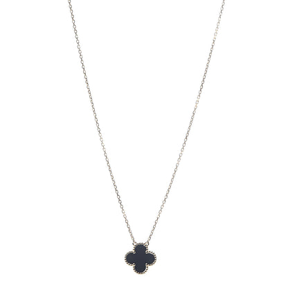 Van Cleef & Arpels 18K Yellow Gold Black Onyx Vintage Alhambra Pendant Necklace 1 of 5
