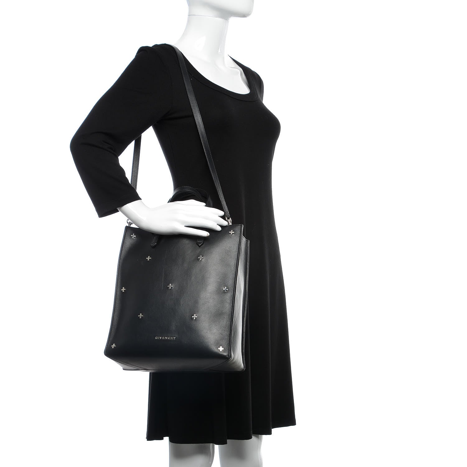 Givenchy Calfskin Stud Embellished Small Stargate Shopper Tote Black 2 of 18