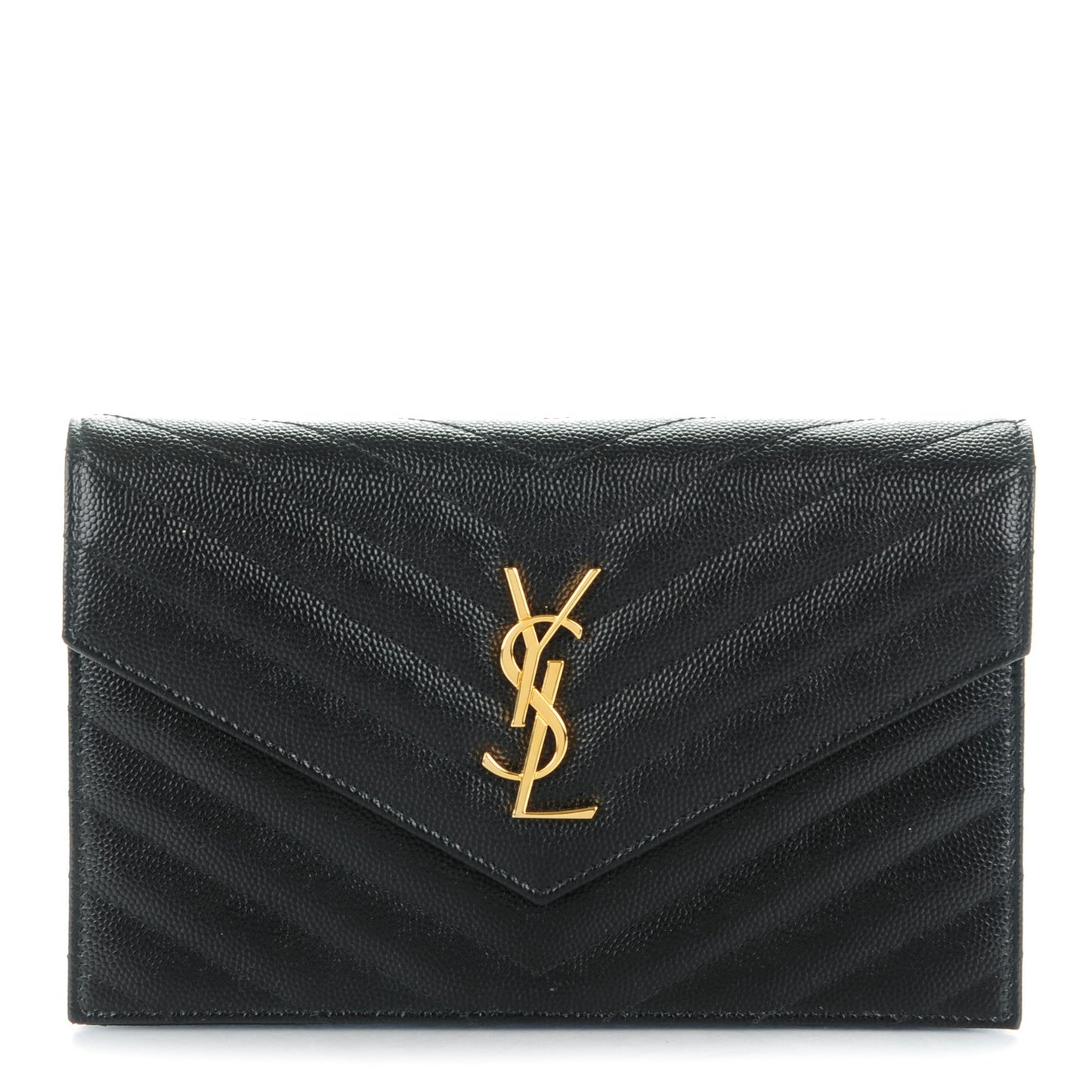 Grain De Poudre Matelasse Chevron Monogram Envelope Chain Wallet Black
