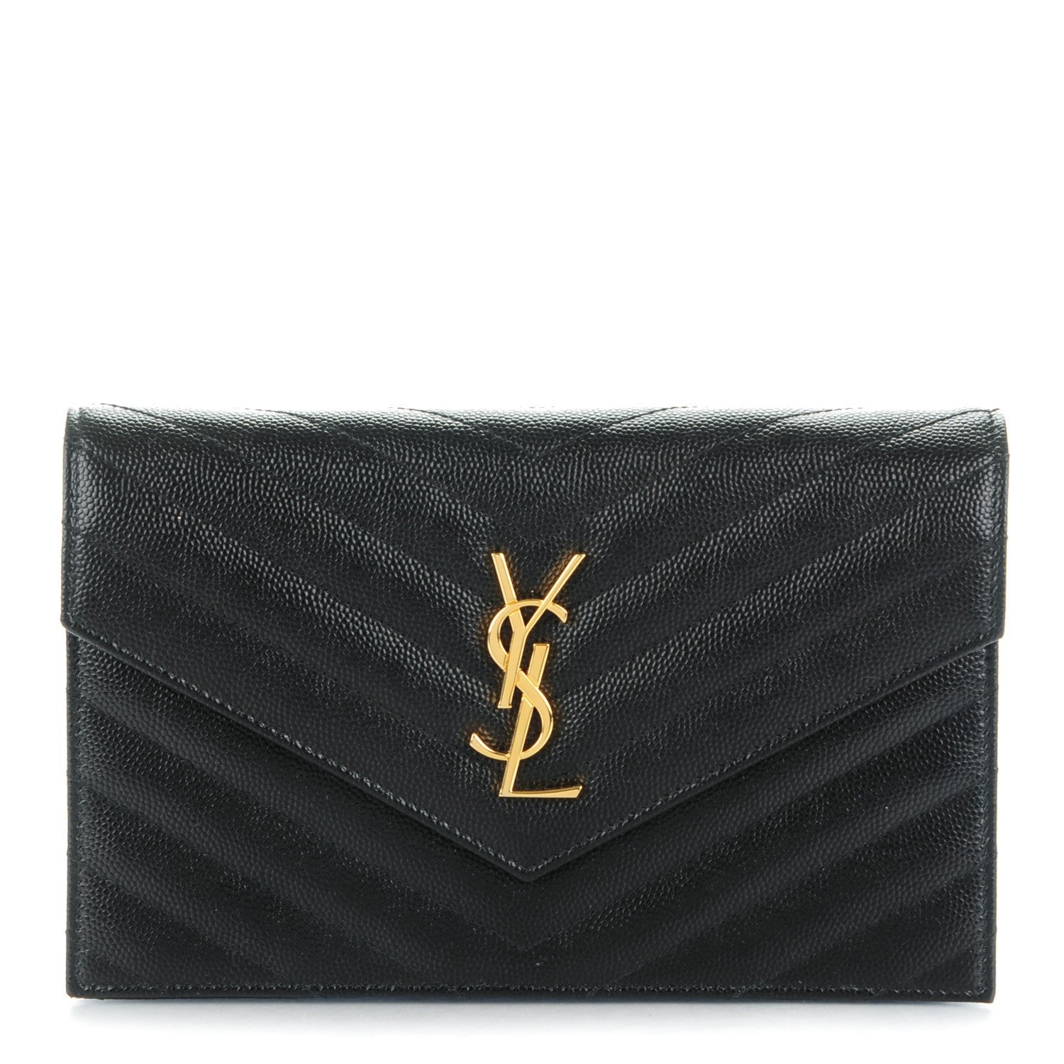 Saint Laurent Grain De Poudre Matelasse Chevron Monogram Envelope Chain Wallet Black 1 of 8