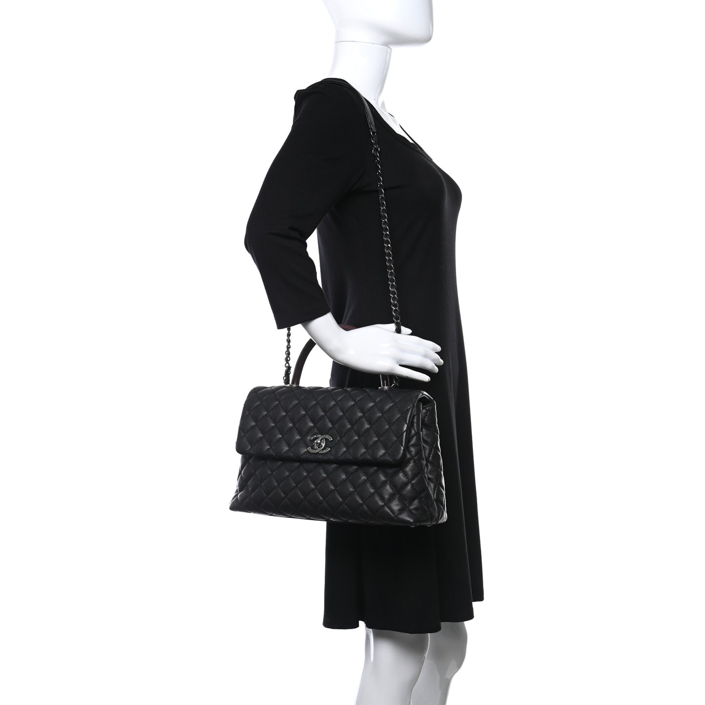 Caviar Lizard Quilted Medium Coco Handle Flap Black