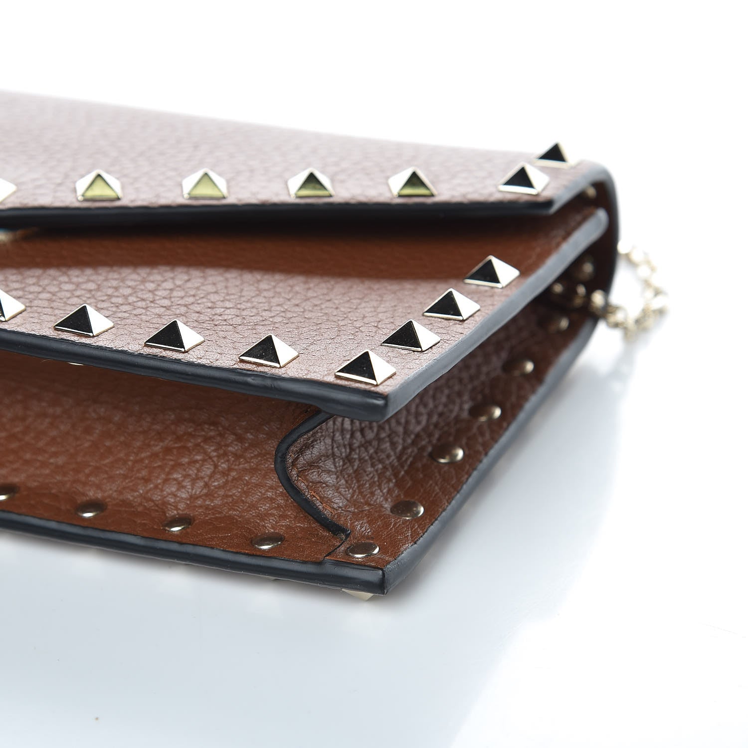 Valentino Garavani Pebbled Calfskin Rockstud Envelope Wallet on Chain Bright Cognac 8 of 8