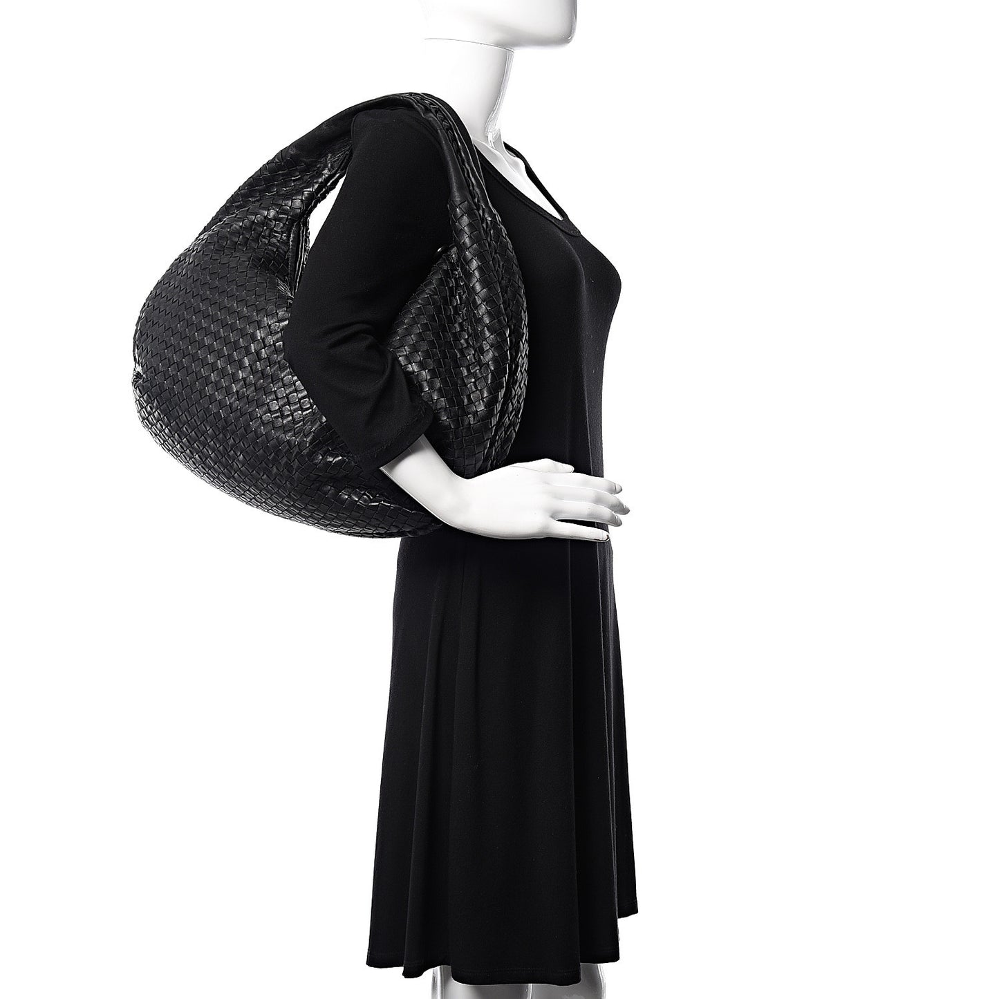 Nappa Intrecciato Large Belly Veneta Hobo Black