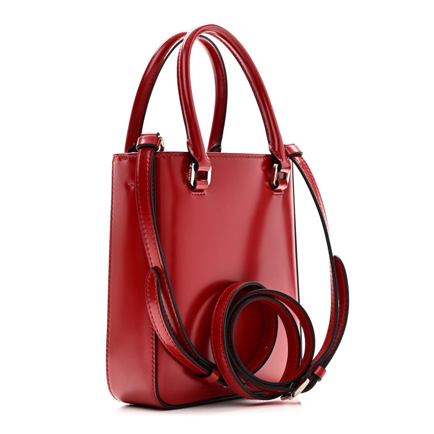 Spazzolato Triangle Small Double Handle Crossbody Tote Scarlatto