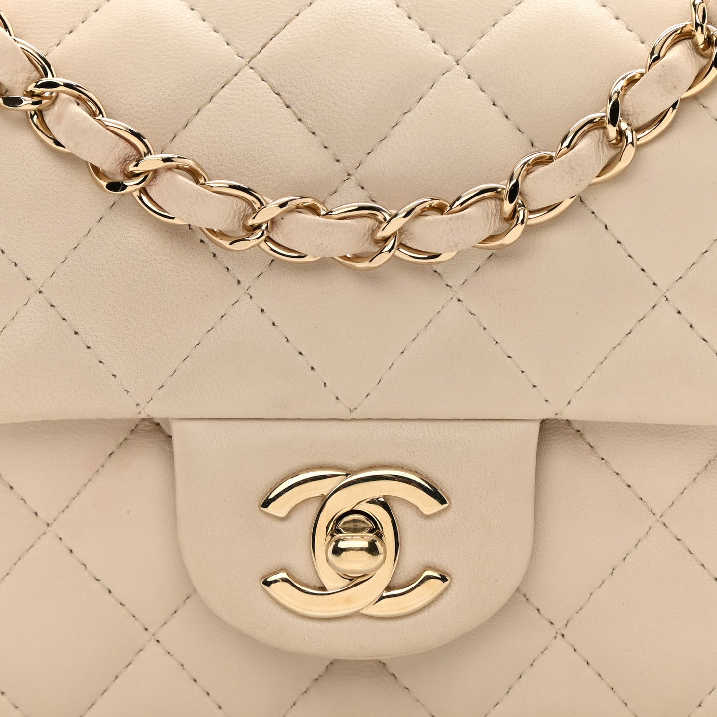 Lambskin Quilted Mini Rectangular Flap Light Beige
