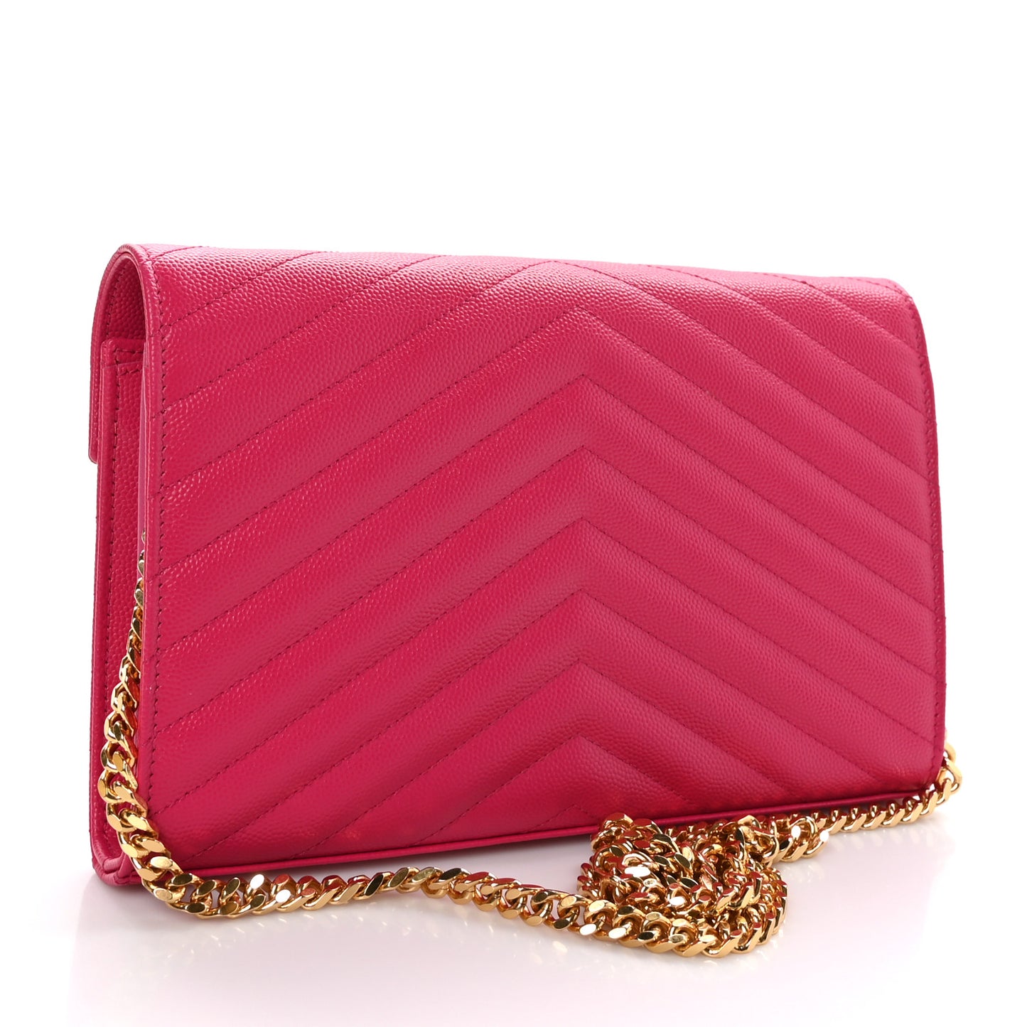 Grain De Poudre Matelasse Chevron Monogram Chain Wallet Lipstick Fuchsia