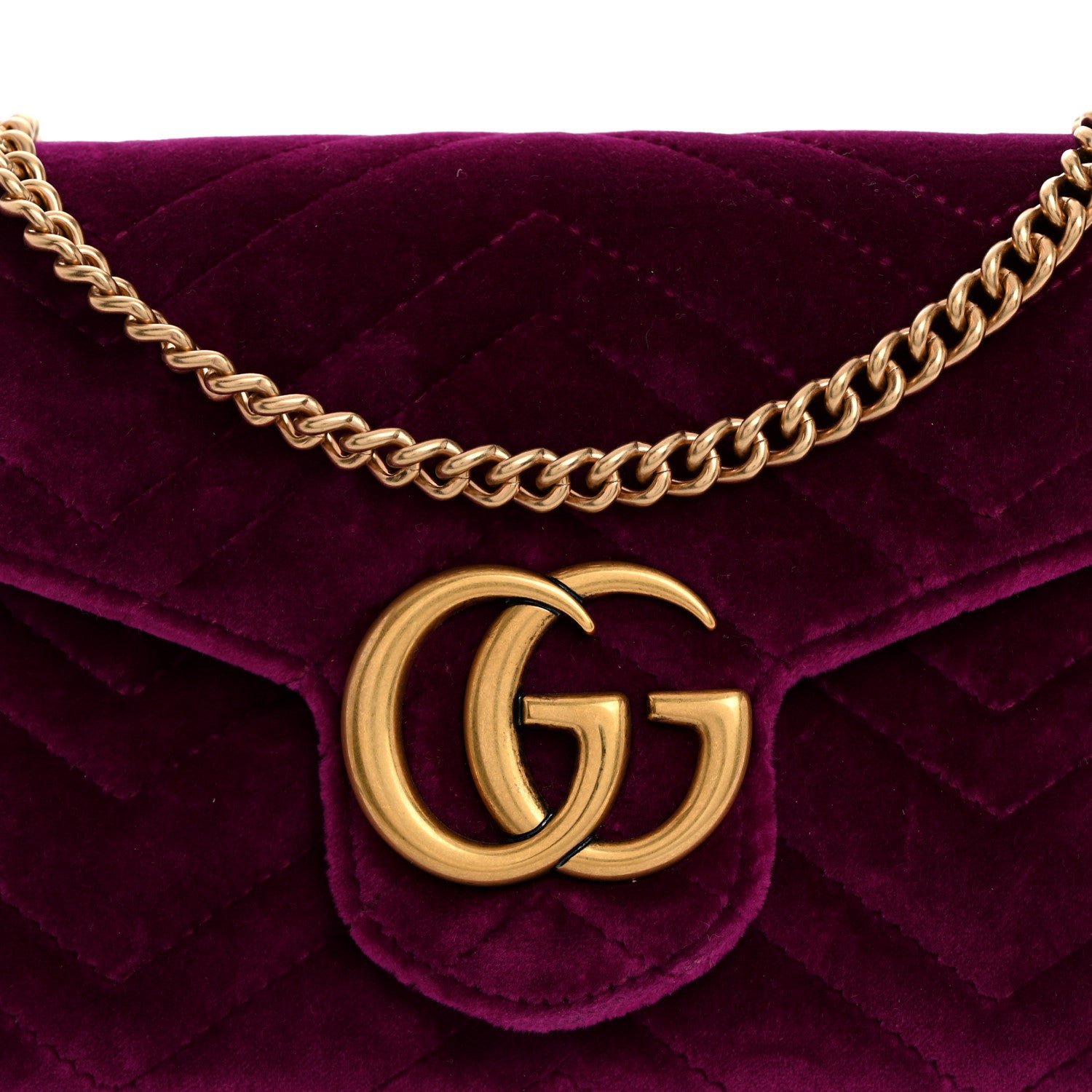 Gucci Velvet Matelasse GG Marmont Chain Wallet Fuchsia Violet Cyclamen 8 of 10