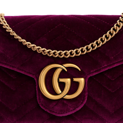 Gucci Velvet Matelasse GG Marmont Chain Wallet Fuchsia Violet Cyclamen 8 of 10