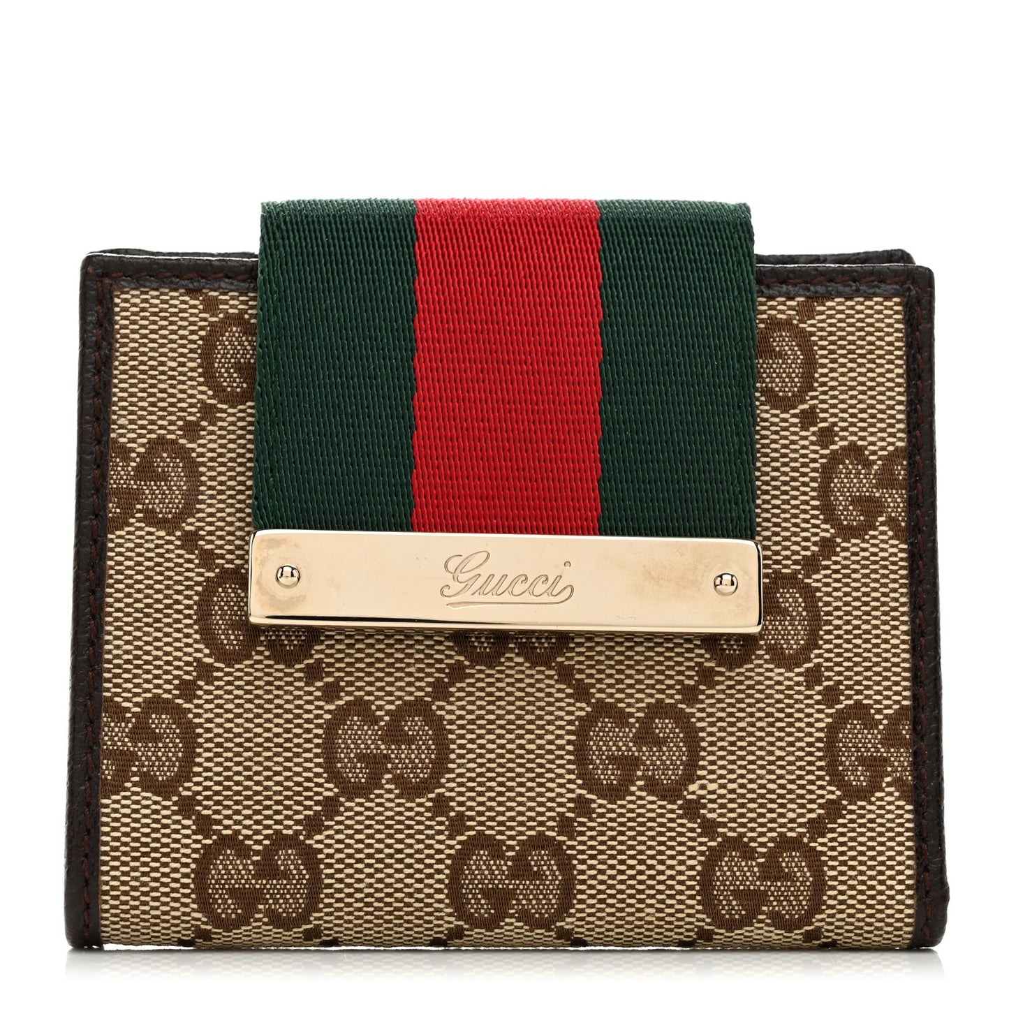 Monogram Ladies Web French Flap Wallet Dark Brown