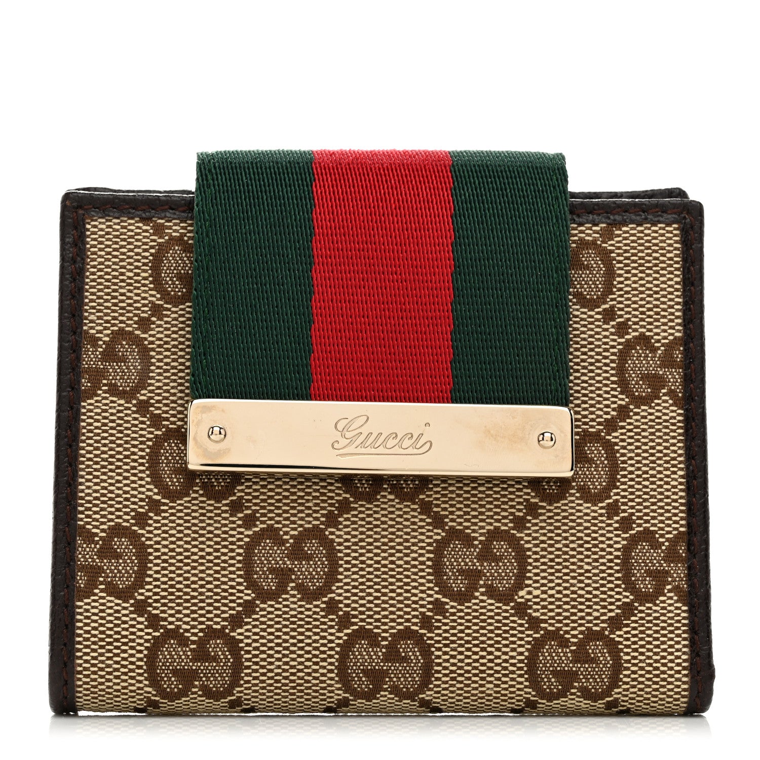 Gucci Monogram Ladies Web French Flap Wallet Dark Brown 1 of 8
