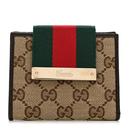 Gucci Monogram Ladies Web French Flap Wallet Dark Brown 1 of 8