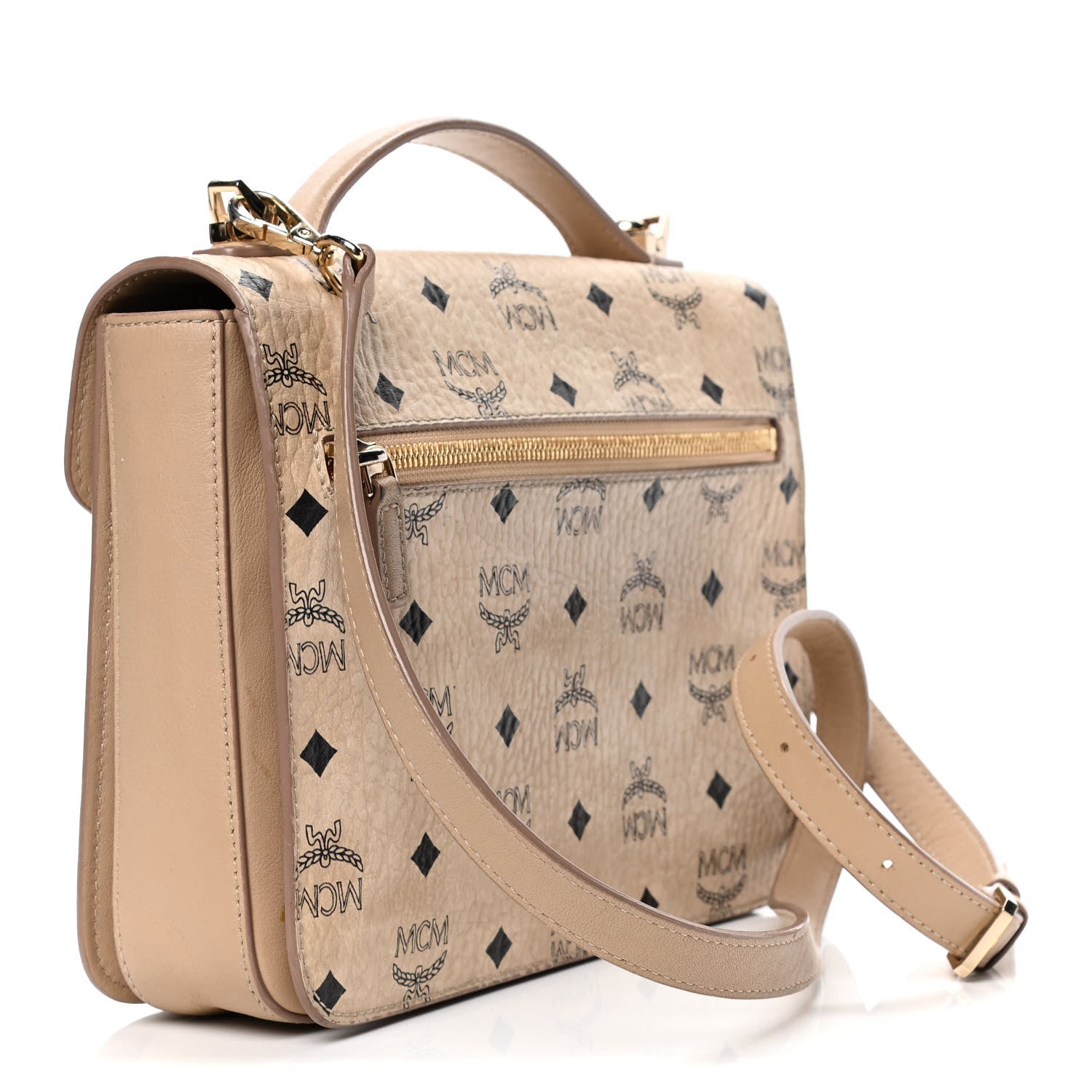 MCM Visetos Medium Patricia Satchel Beige 2 of 6