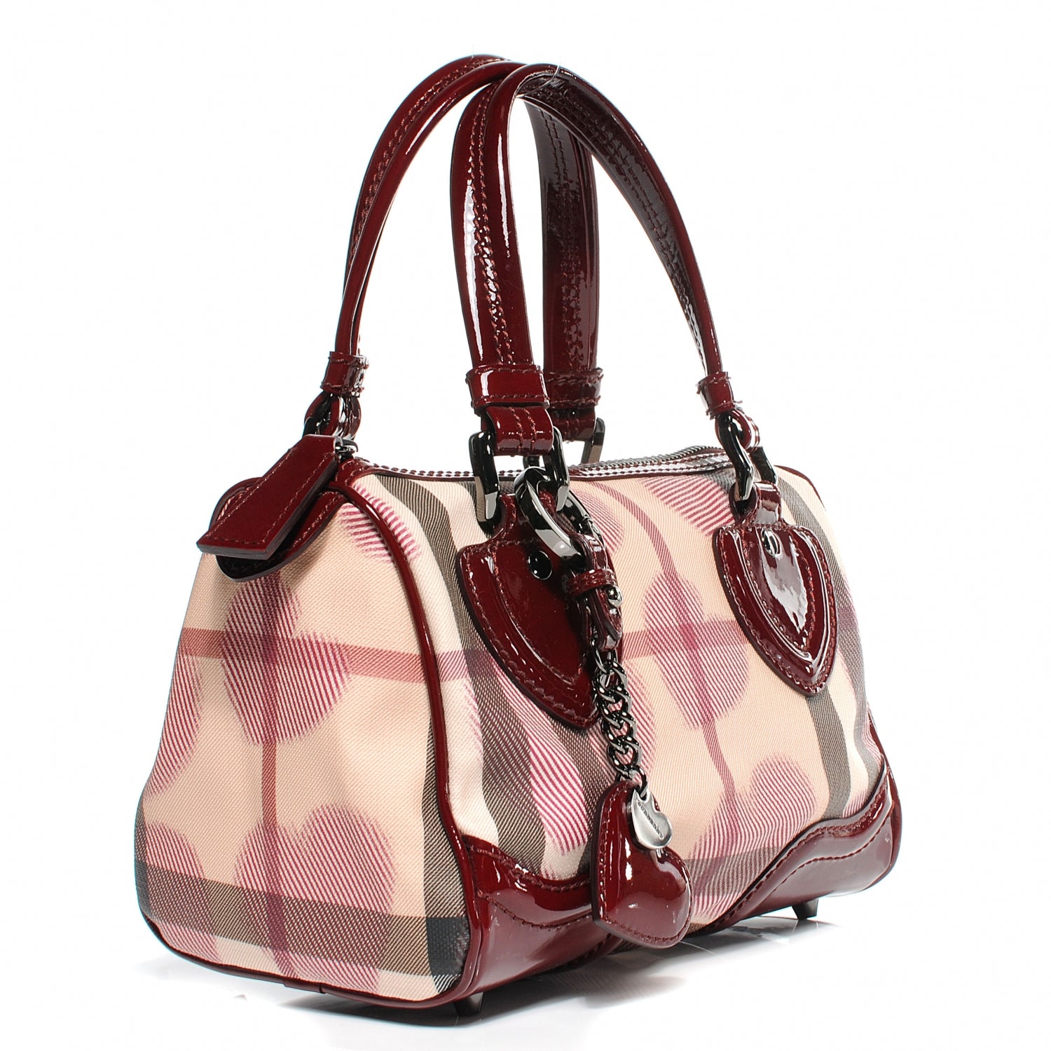 Burberry Nova Check Heart Small Chester Bowling Bag Berry Red 4 of 10