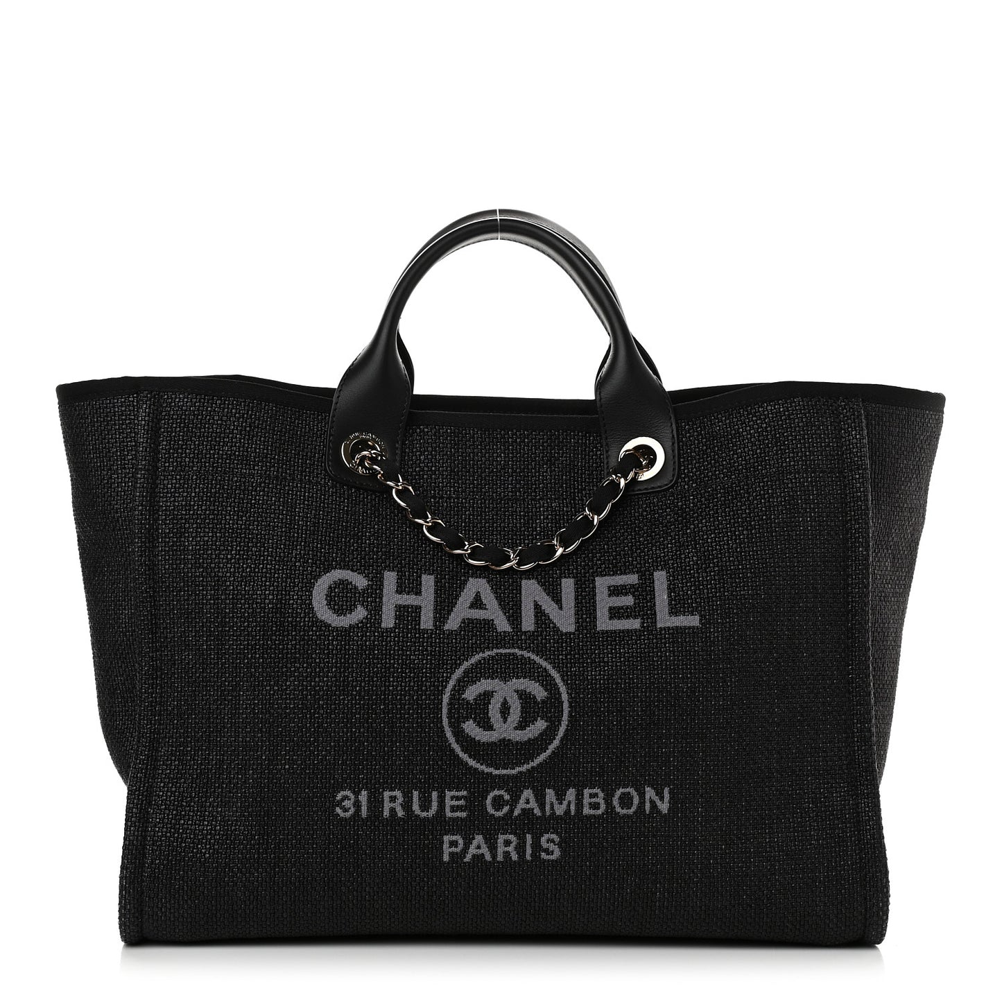 Woven Straw Raffia Medium Deauville Tote Black