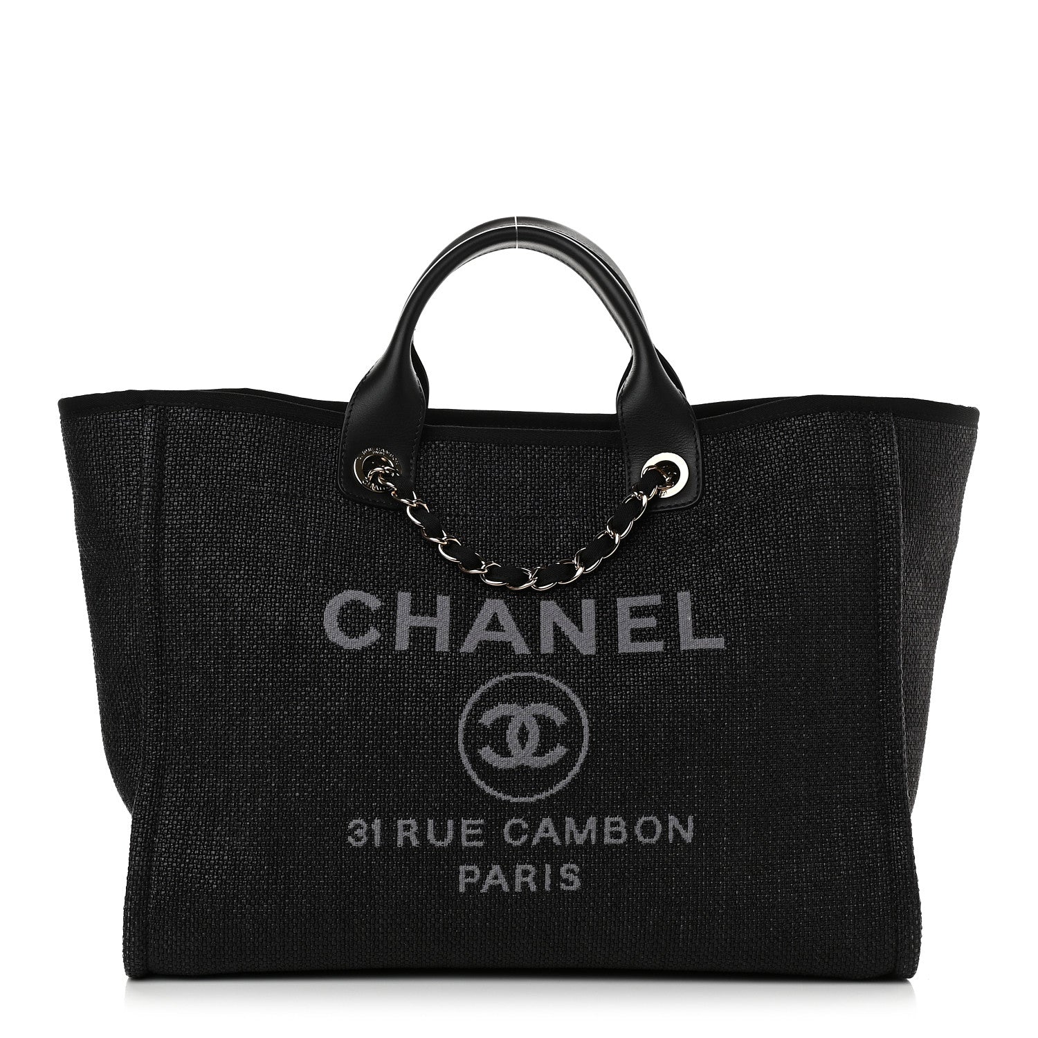 Chanel Woven Straw Raffia Medium Deauville Tote Black 1 of 9
