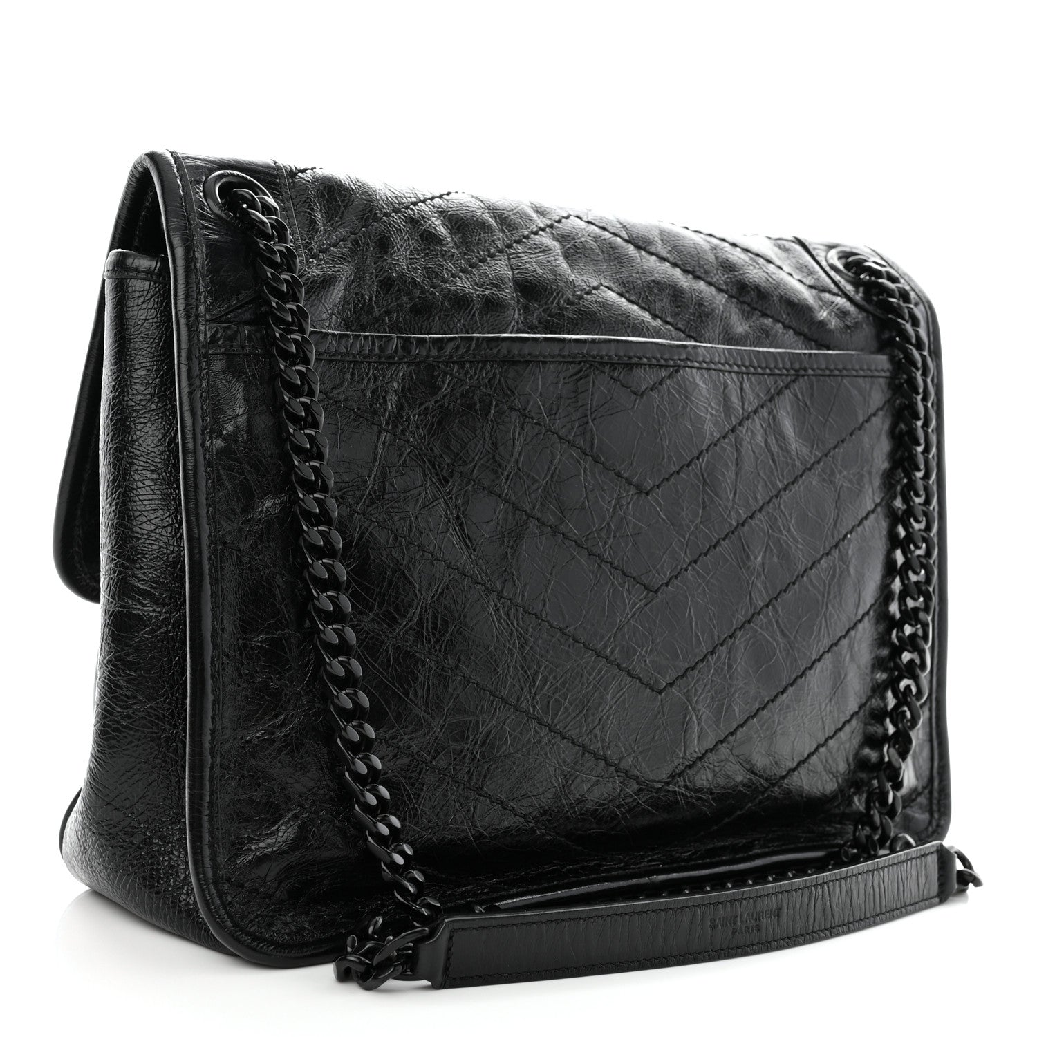 Saint Laurent Crinkled Calfskin Matelasse Monogram Medium Niki Chain Satchel Black 3 of 10