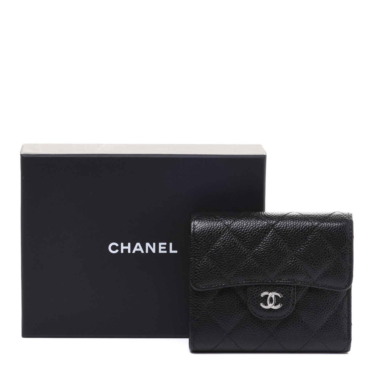 Caviar Quilted Compact Flap Wallet Black
