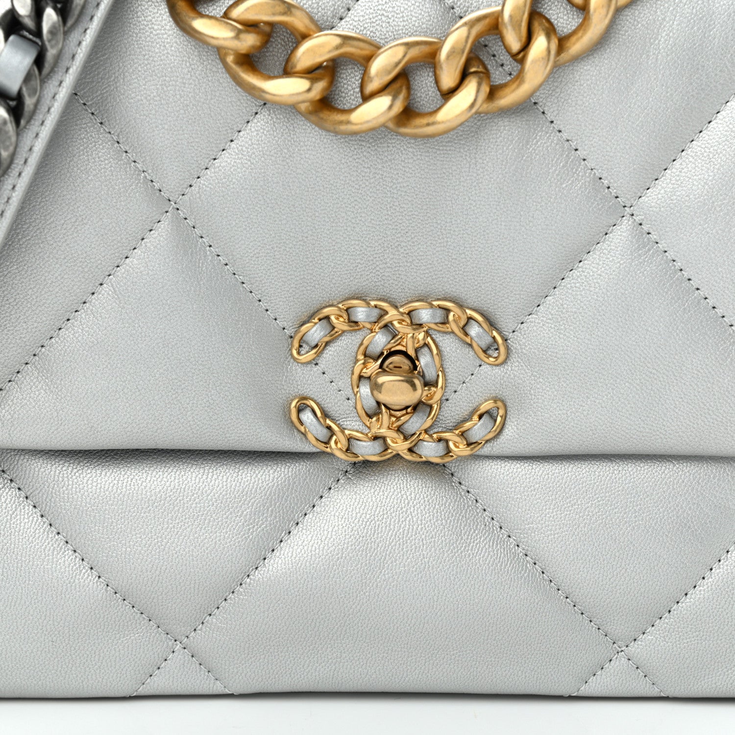 Chanel Metallic Goatskin Quilted Large Chanel 19 Flap Silver 8 of 11