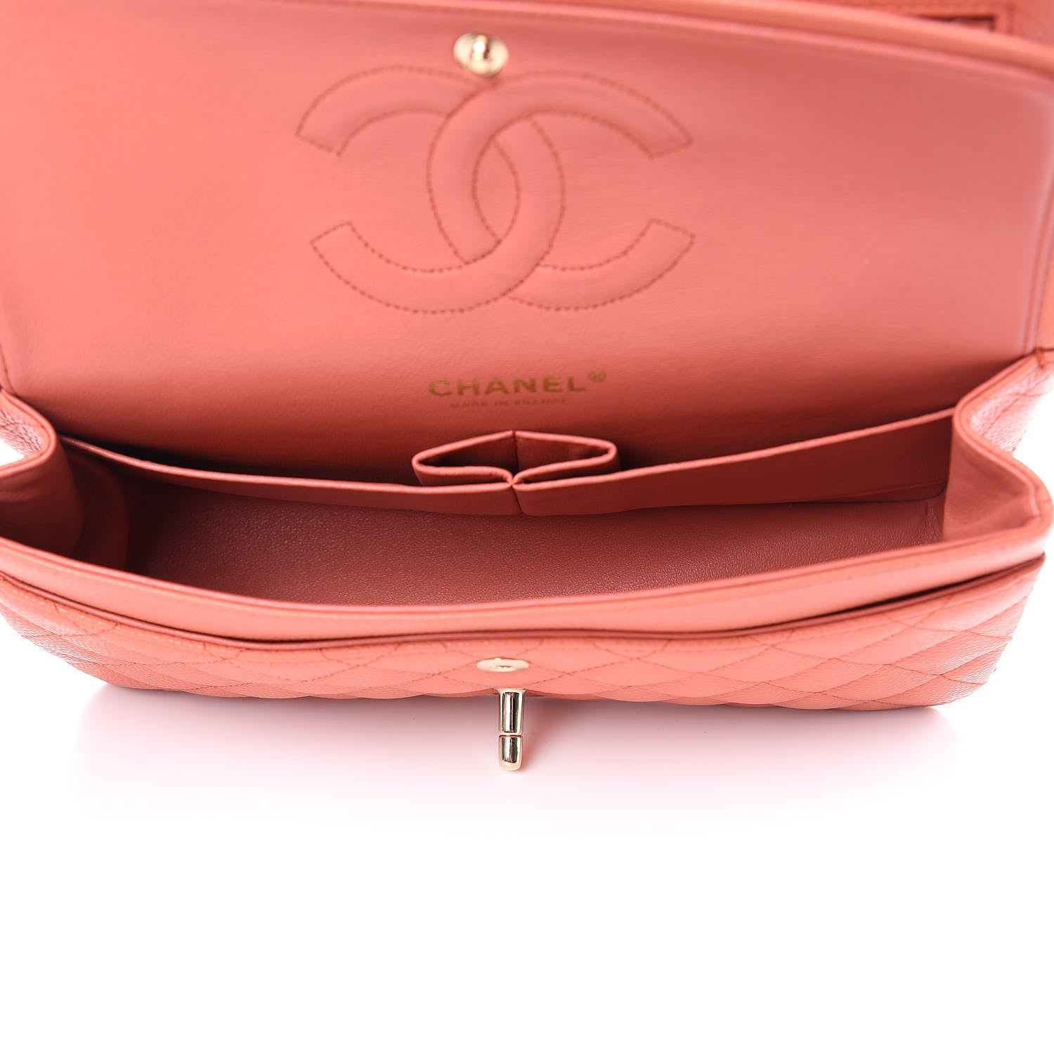 Chanel Caviar Quilted Medium Double Flap Coral 6 of 10