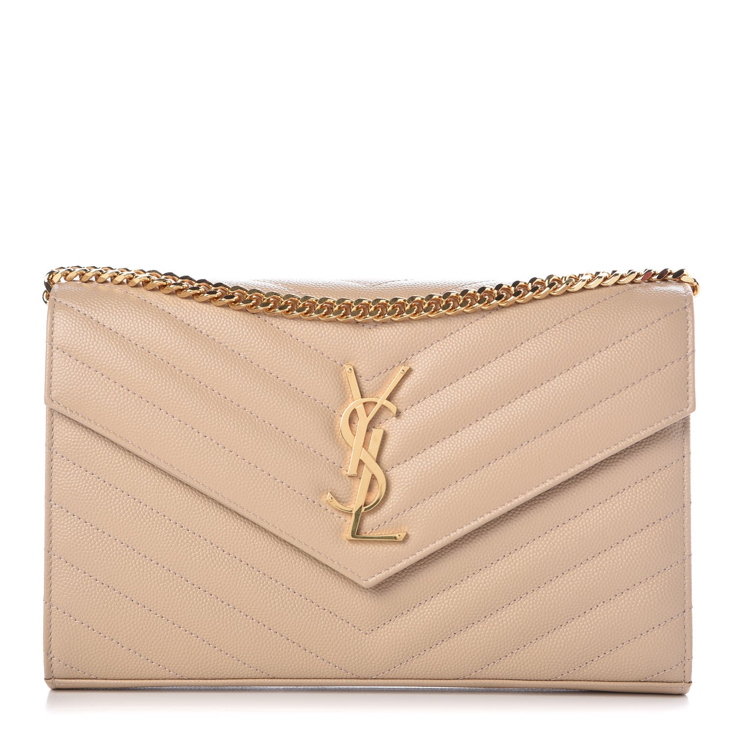 Saint Laurent Grain De Poudre Matelasse Chevron Monogram Chain Wallet Nude Powder 1 of 6