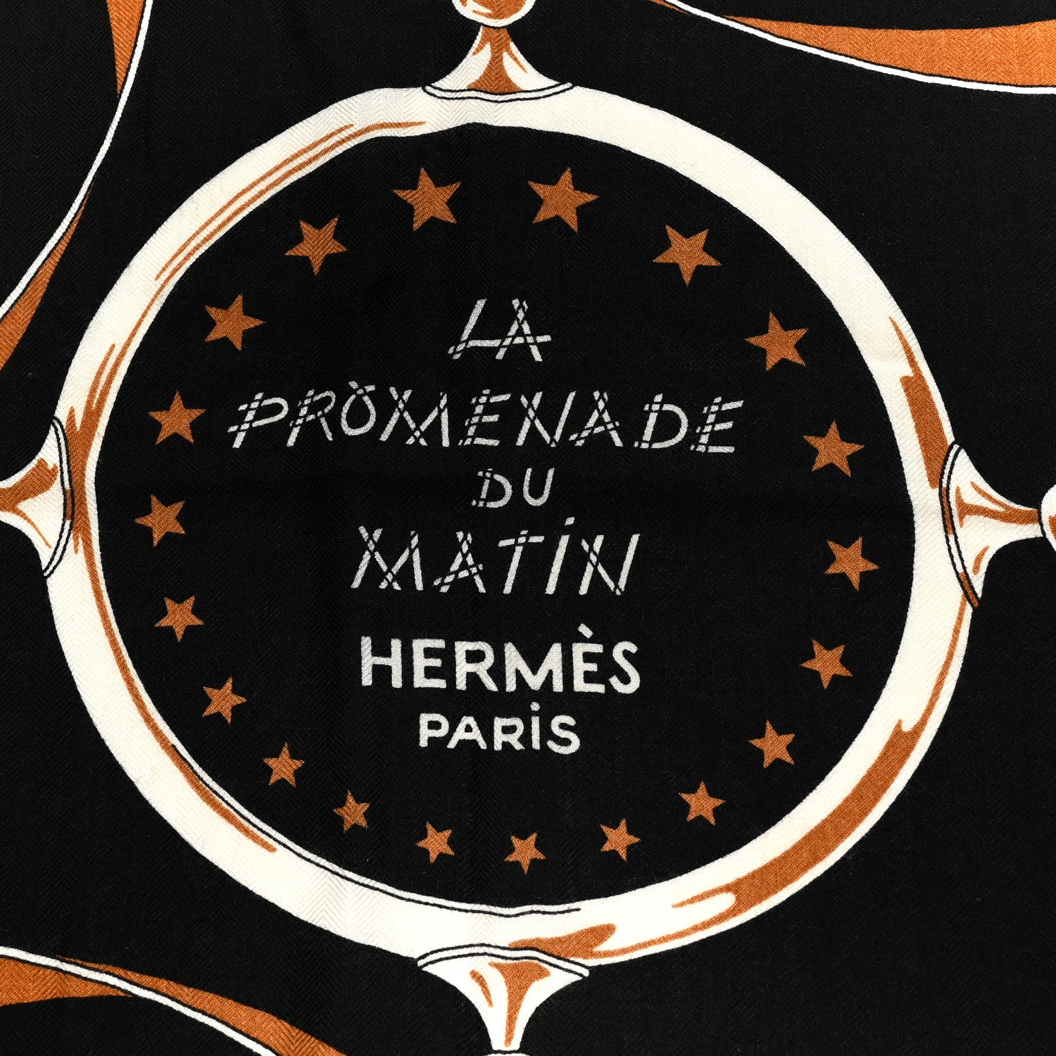 Hermes Cashmere Silk La Promenade du Matin Bandana Shawl 140 Black Noisette Gold 2 of 5