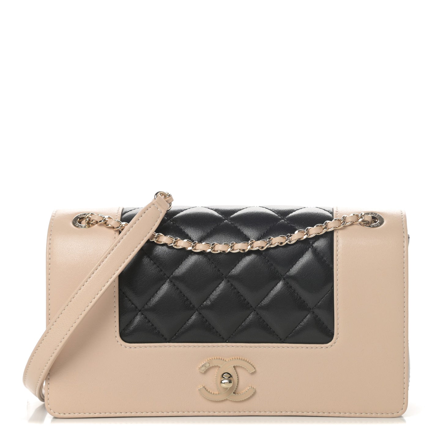 Sheepskin Quilted Medium Vintage Mademoiselle Flap Beige Black