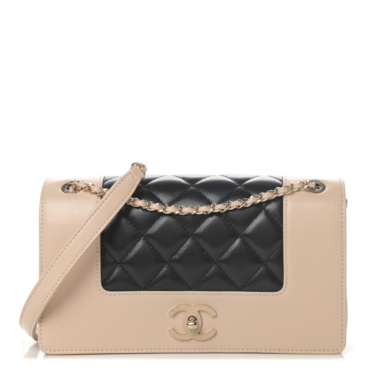 Chanel Sheepskin Quilted Medium Vintage Mademoiselle Flap Beige Black 1 of 11