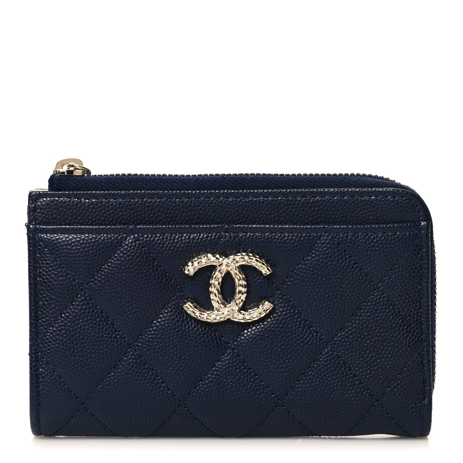 Chanel Caviar Quilted CC Zip Around Card Holder Blue 1 of 7
