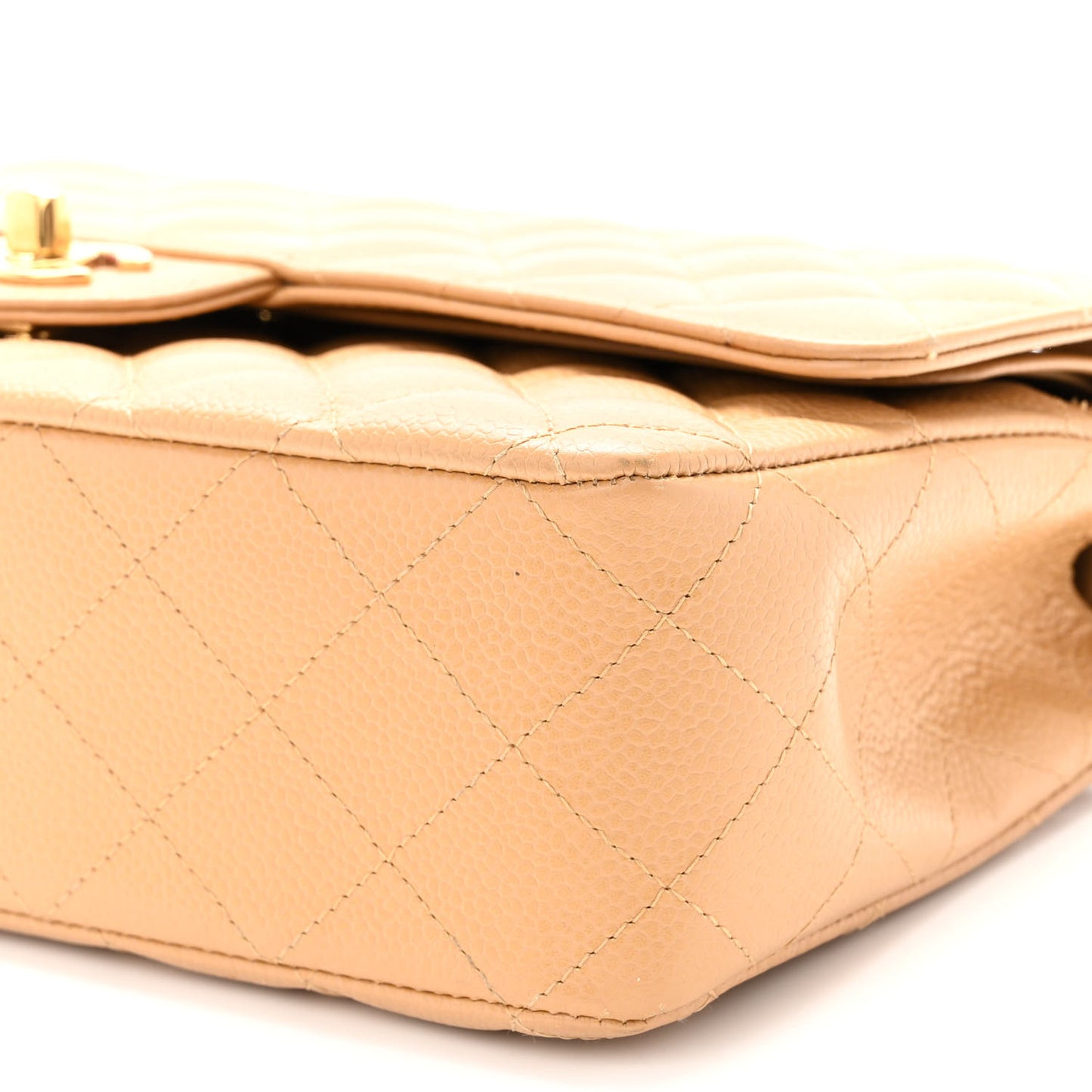 Caviar Quilted Medium Double Flap Beige