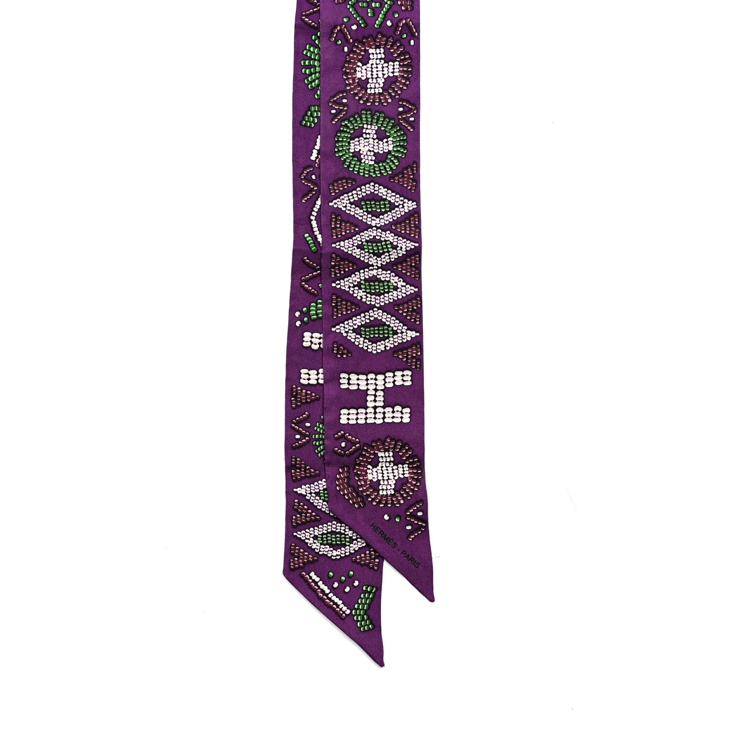 Hermes Silk Kelly En Perles Twilly Violet Vert Lie De Vin 2 of 4