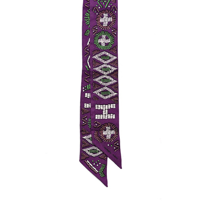 Hermes Silk Kelly En Perles Twilly Violet Vert Lie De Vin 2 of 4