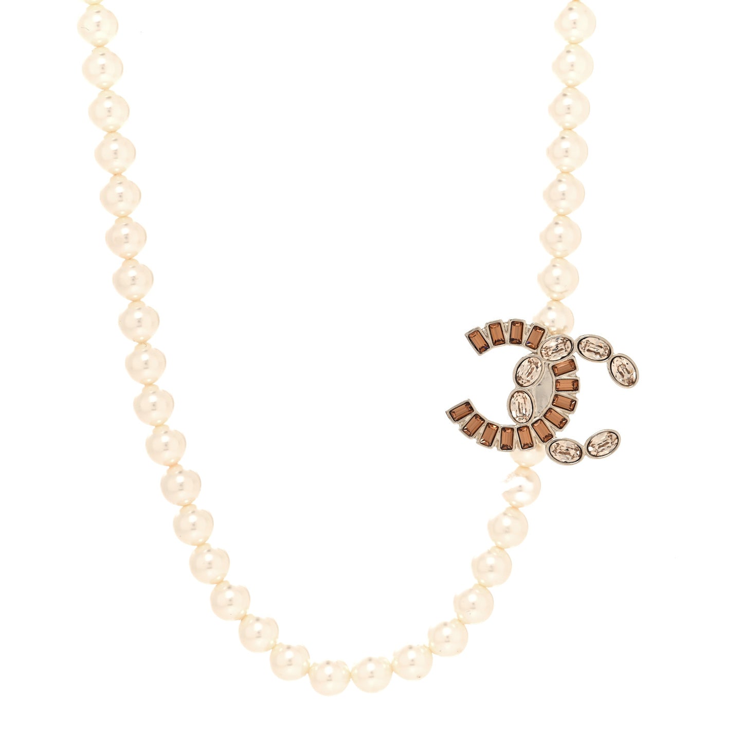 Pearl Crystal Resin Baguette CC Short Necklace Gold