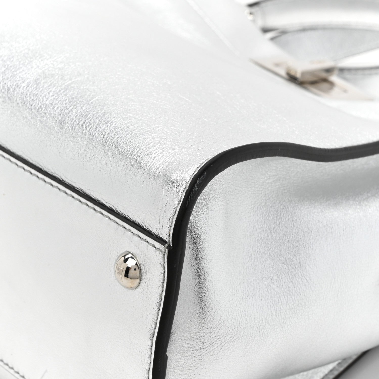 Fendi Vitello Catalan Mirror Medium Peekaboo Iconic Satchel Argento 16 of 17