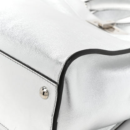 Fendi Vitello Catalan Mirror Medium Peekaboo Iconic Satchel Argento 16 of 17