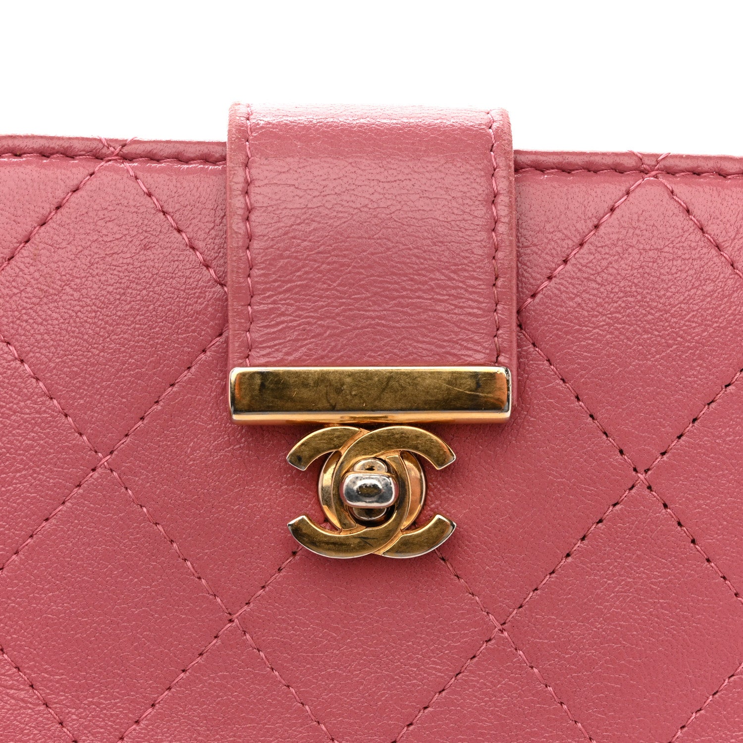 Chanel Calfskin Quilted Zip Around Bifold Wallet Pink 1863678