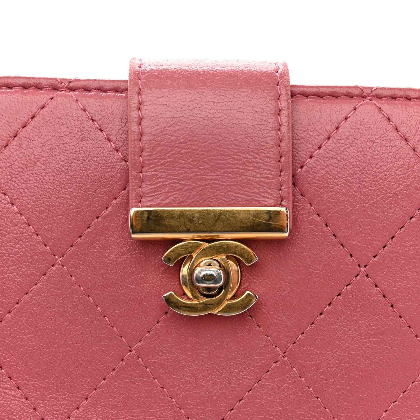 Calfskin Quilted Zip Around Bifold Wallet Pink