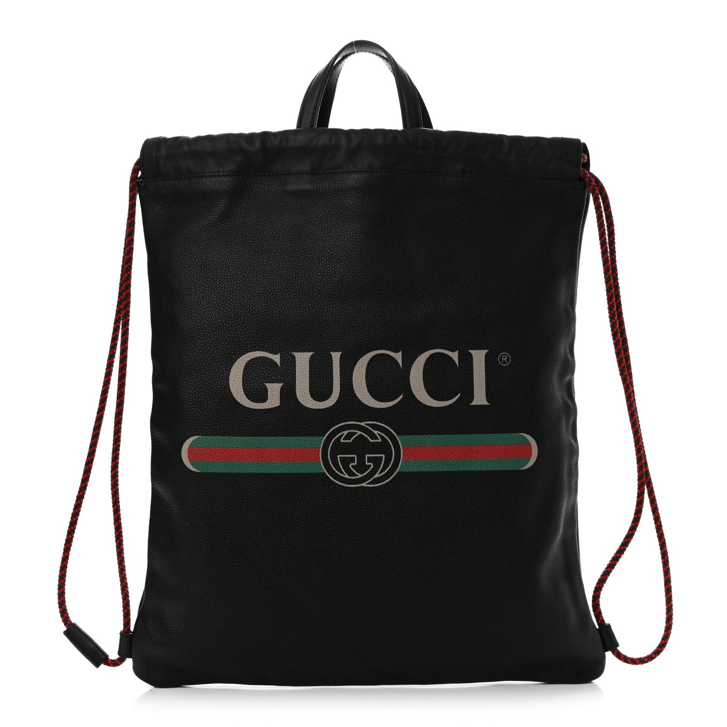 Gucci Calfskin Logo Drawstring Backpack Black 1 of 11