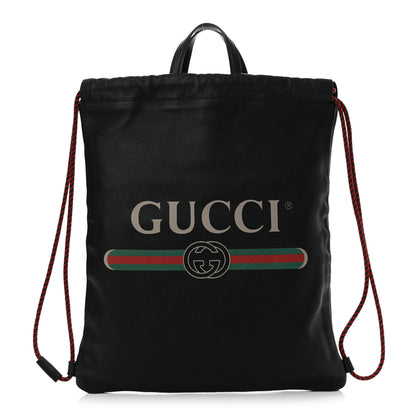 Gucci Calfskin Logo Drawstring Backpack Black 1 of 11