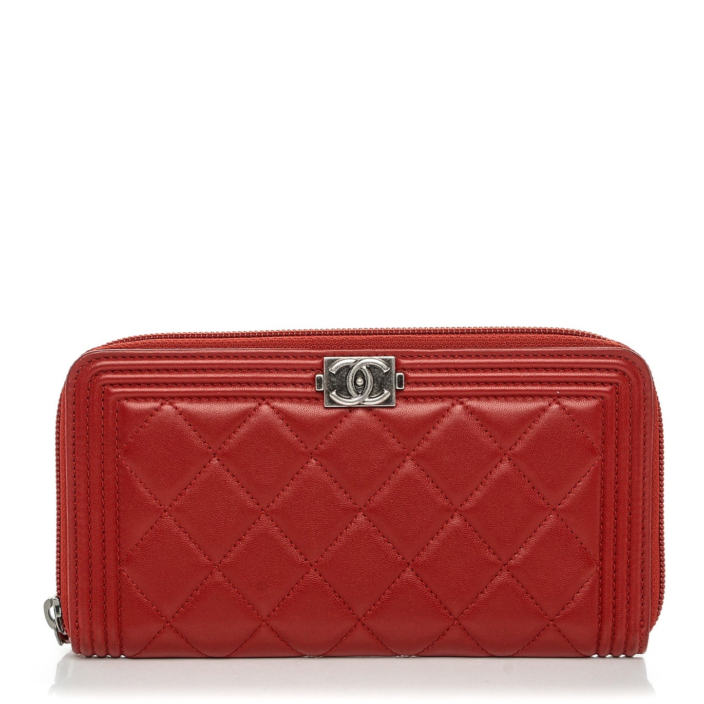 Lambskin Quilted Boy Zip Around Wallet Red