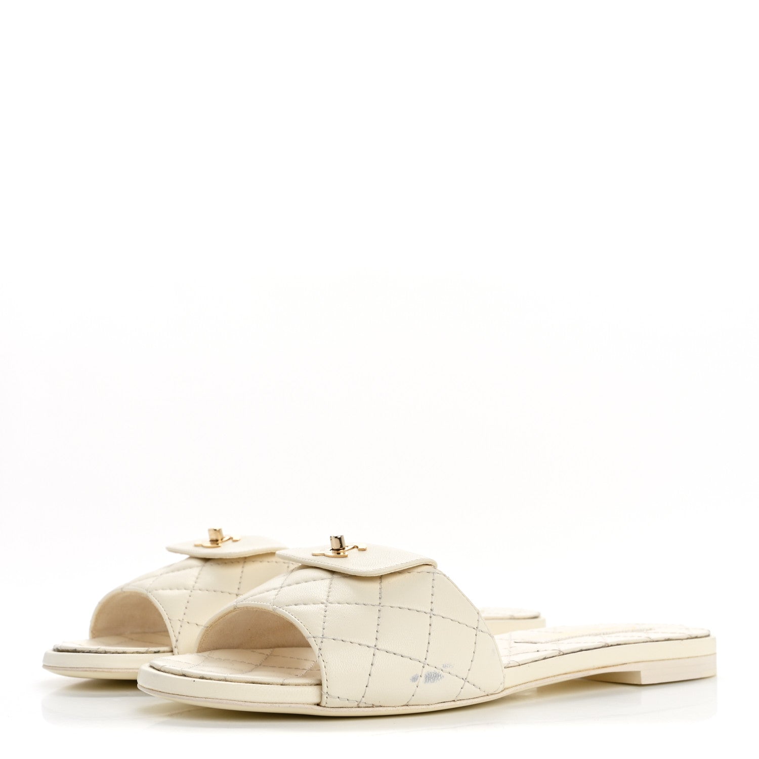 Chanel Lambskin Quilted CC Turnlock Sandals 38.5 Ivory 4 of 10