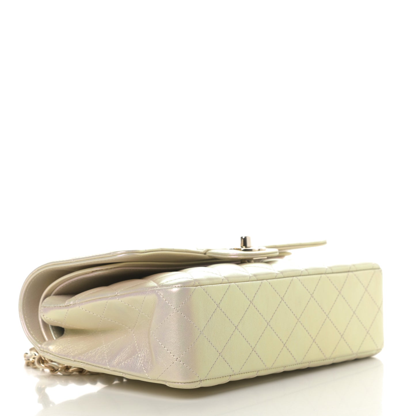 Iridescent Lambskin Quilted Medium Double Flap Ivory